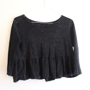 Free People Black Acid Washed Peplum Top